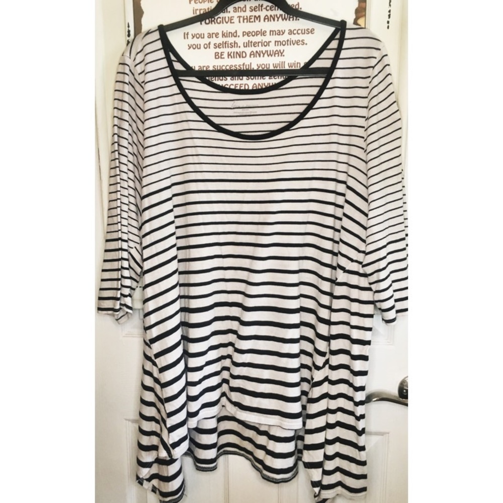 Lane Bryant Black & White Striped Long Sleeve Top